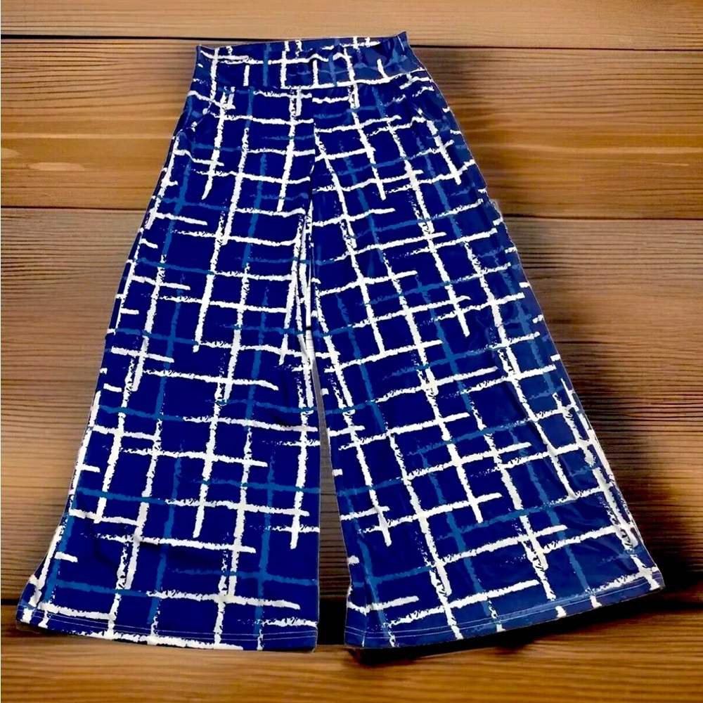 Bon Apple Tea Blue Wide Leg Pants with Pockets Women's Size L New With Tags